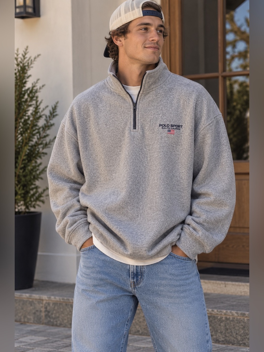 Polo Sport Ralph Lauren XXL Gray Quarter Zip Fleece Pullover Vintage Preppy